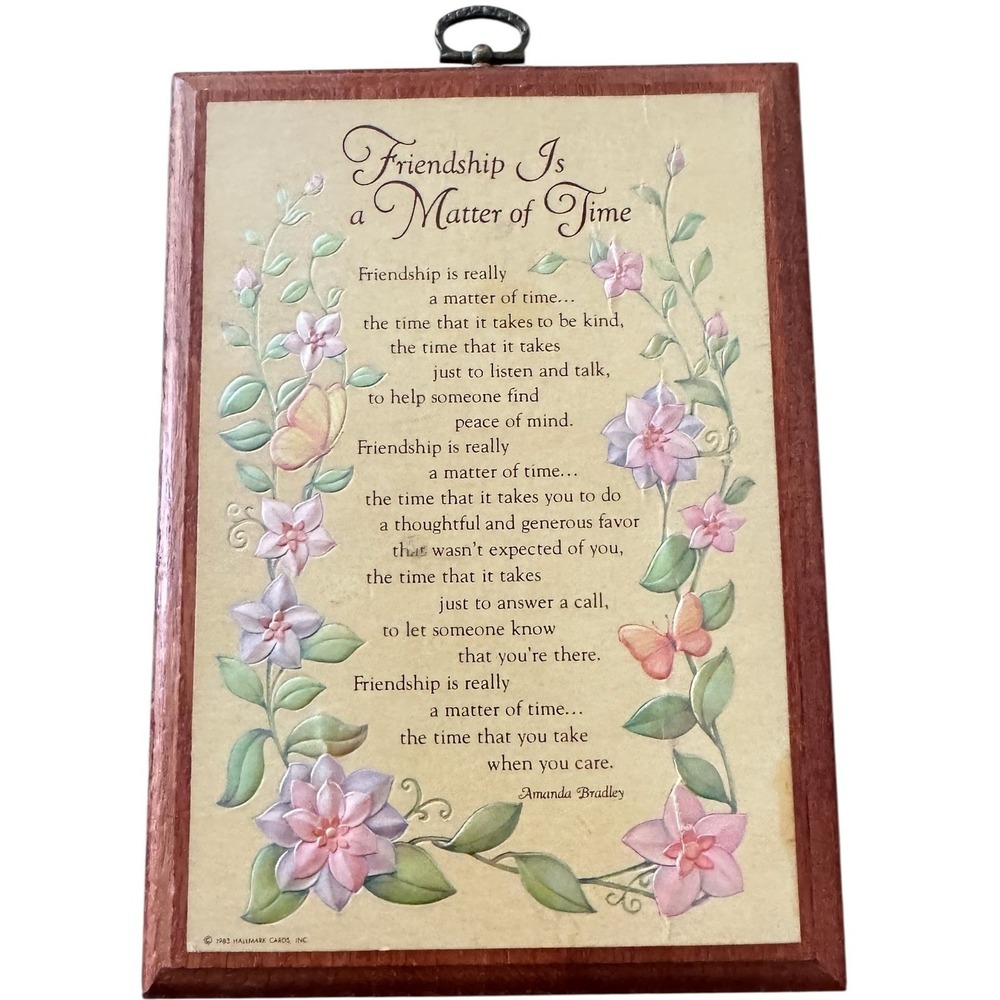 Vintage 1983 Hallmark Amanda Bradley Friendship Is a Matter of Time Wood Plaque